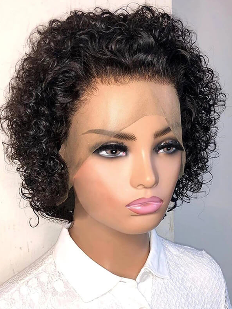 13x1 Sheer Natural Curly Pixie Cut Wig