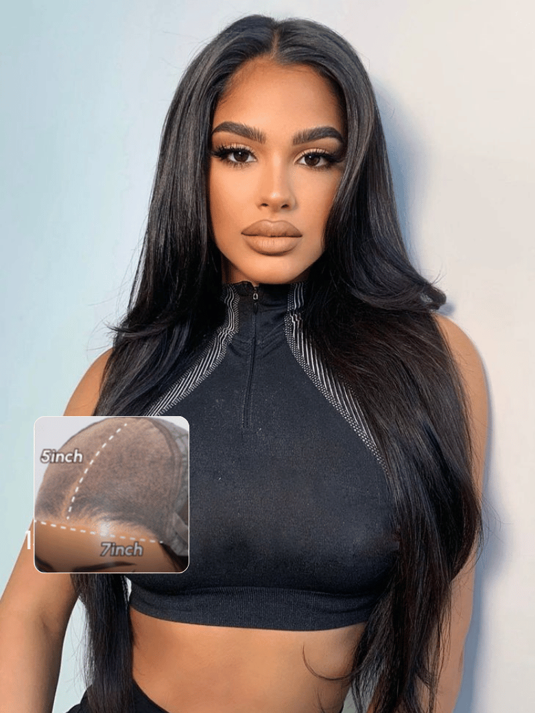 7x5 Bye Bye Knots Wig with Baby Hair Glueless Lace Black Straight Bleached Knots Wig 150% Density