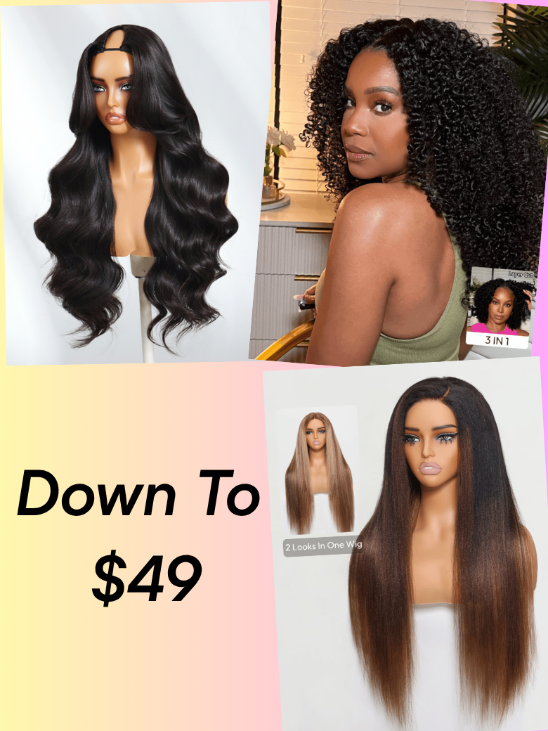 Down To $49: Black Yaki | Kinky Curly | 4x4 2 Styles In 1 Put On And Go Wig