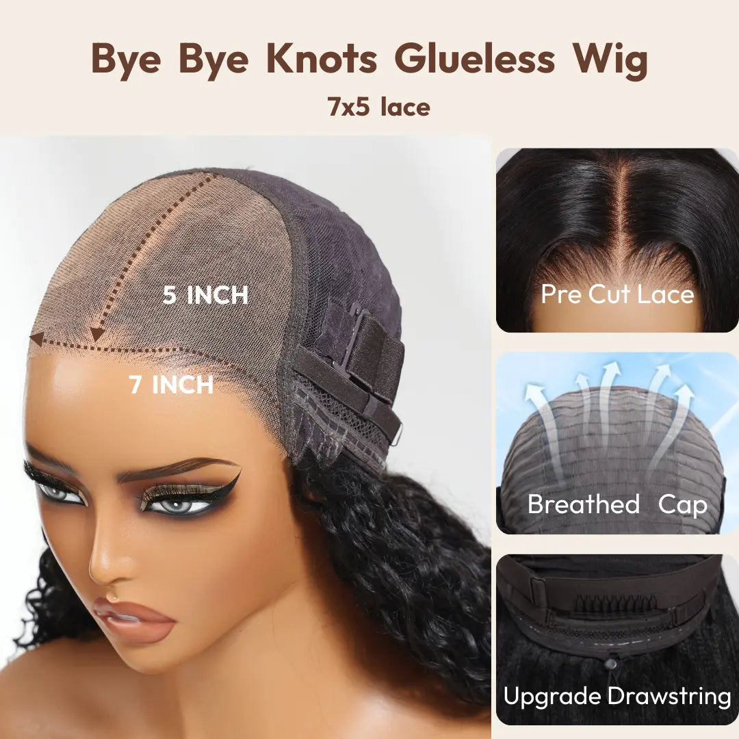 【Bye Bye Slip】Glueless Balayage Highlight Body Wave Wig with Drawstring Pre-cut 7x5 HD Lace Closure Human Hair Wigs with Bleached Knots Friendly for Beginners Summer Wig