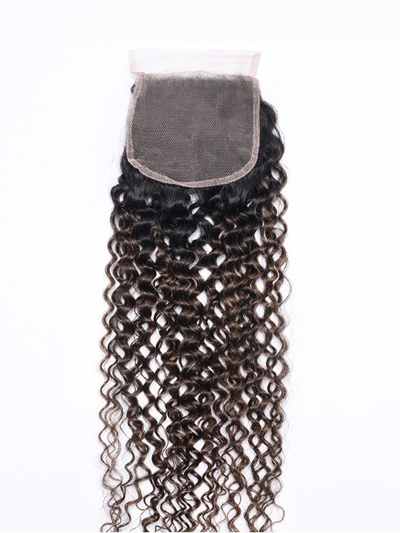 #FB30 Brown Balayage Jerry Curly 4x4 Free Part Lace Closure