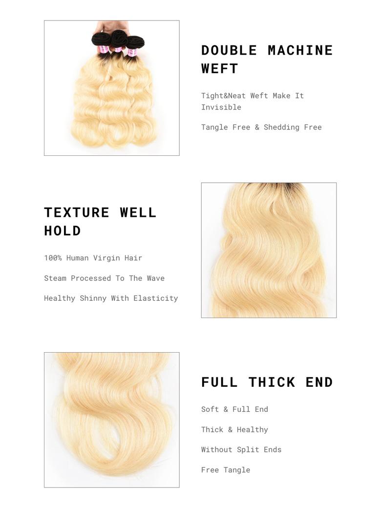 4 Bundles T1b/613 Ombre Blonde Hair 100% Virgin Human Hair Body Wave Hair Weave