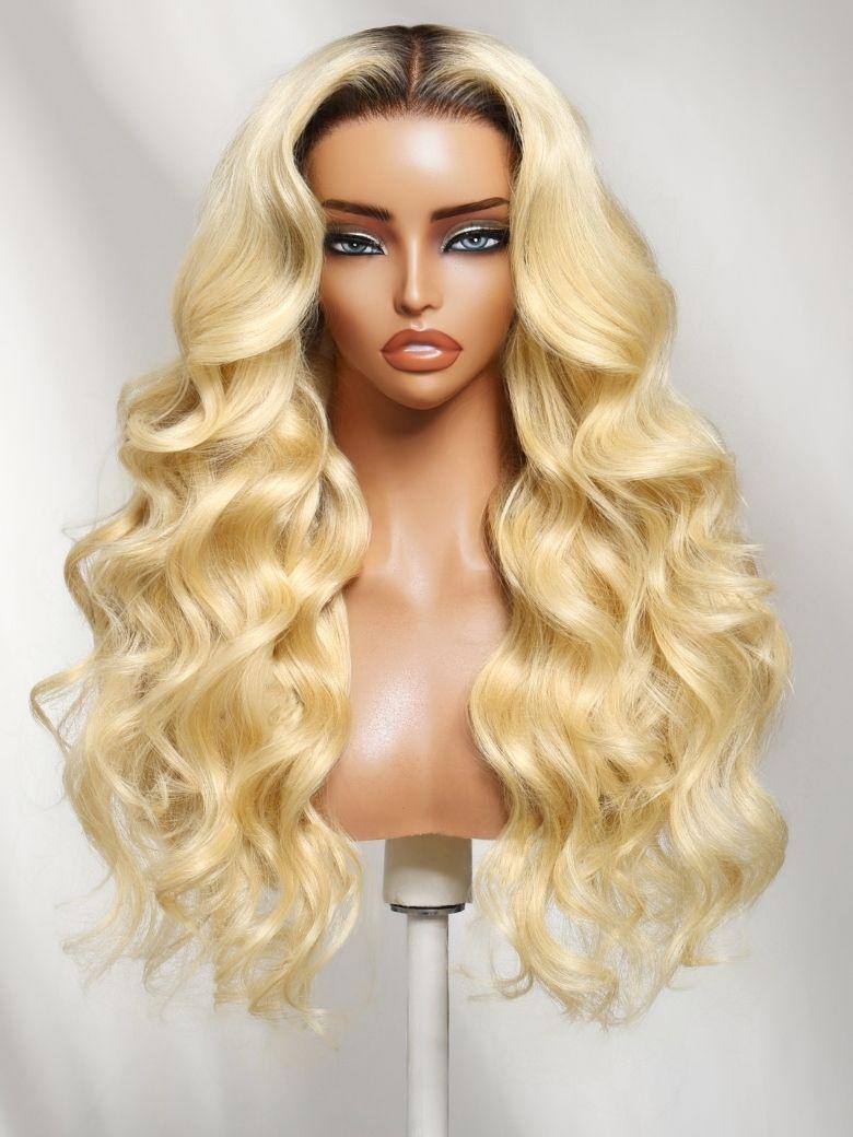 13x4 Bye Bye Slip? Lace Frontal Caramel Brown with Honey Blonde Highlights Glueless Side Part Bob Wig