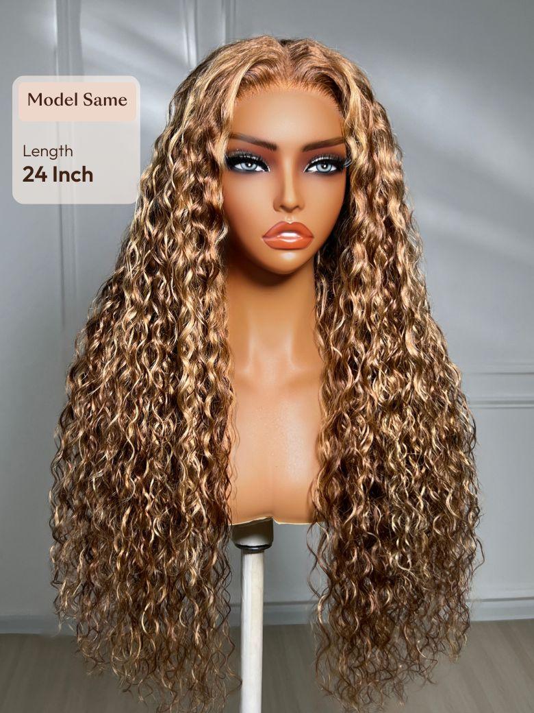 13x4 Lace Front Honey Blonde Highlights Water Wave Pre-Everything Wig With Invisible Knots