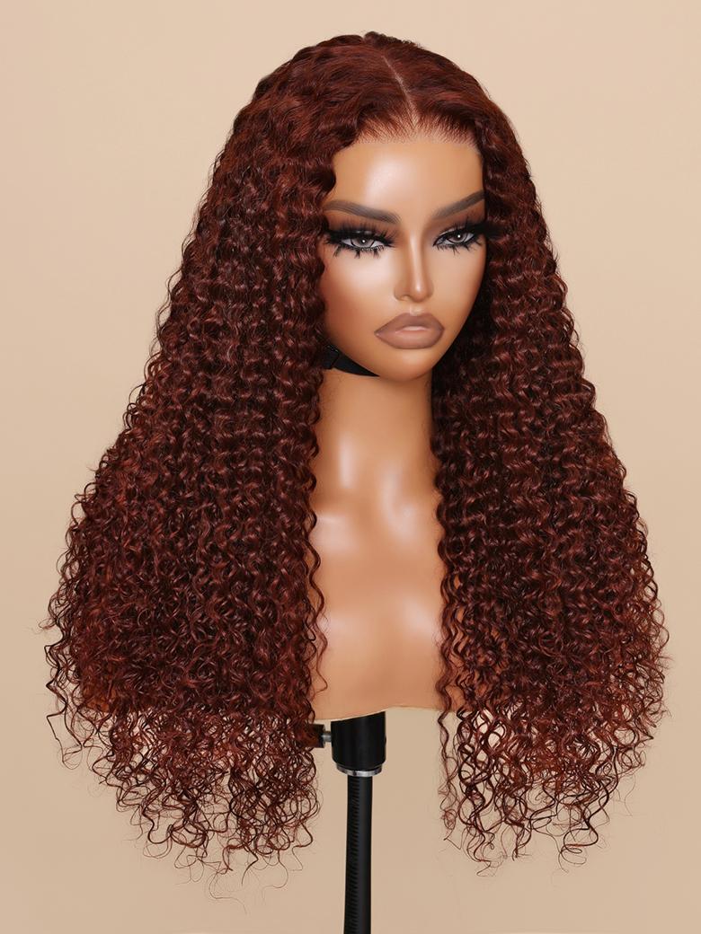 7x5 Bye-Bye Knots Wig Glueless Lace Reddish Brown Curly Wig With Bleached Knots 150% Density