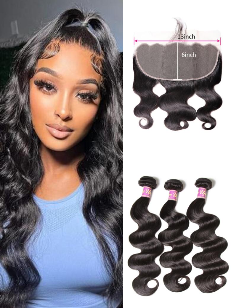 Body Wave 13x6 Lace Frontal with 3 Bundles Human Hair