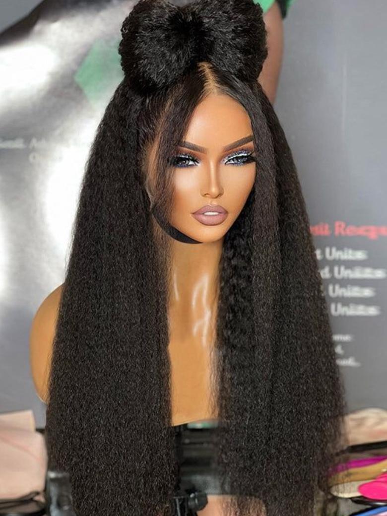 180% Density 5x5 HD Invisible Glueless Lace Kinky Straight Hair Super Full Human Hair Wig
