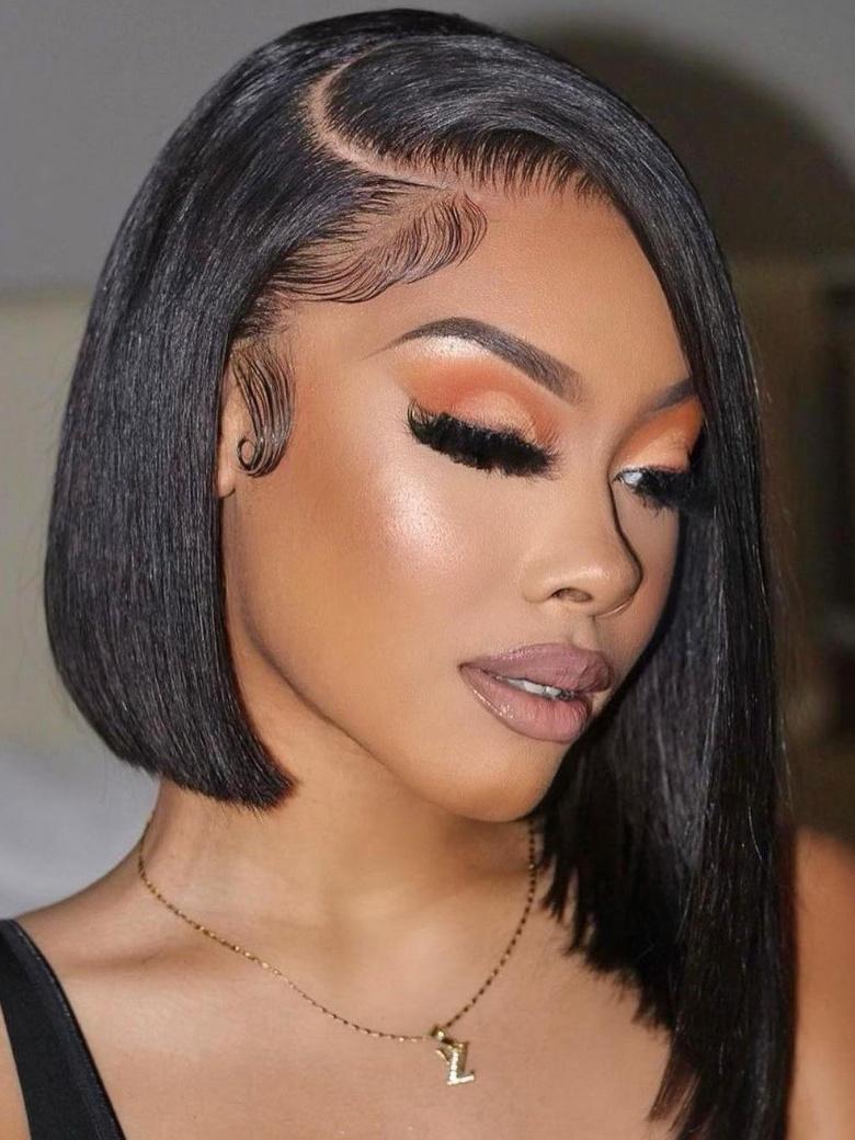 Put On And Go 6x4.5 Pre-cut Lace Black Long Bob Glueless Wig