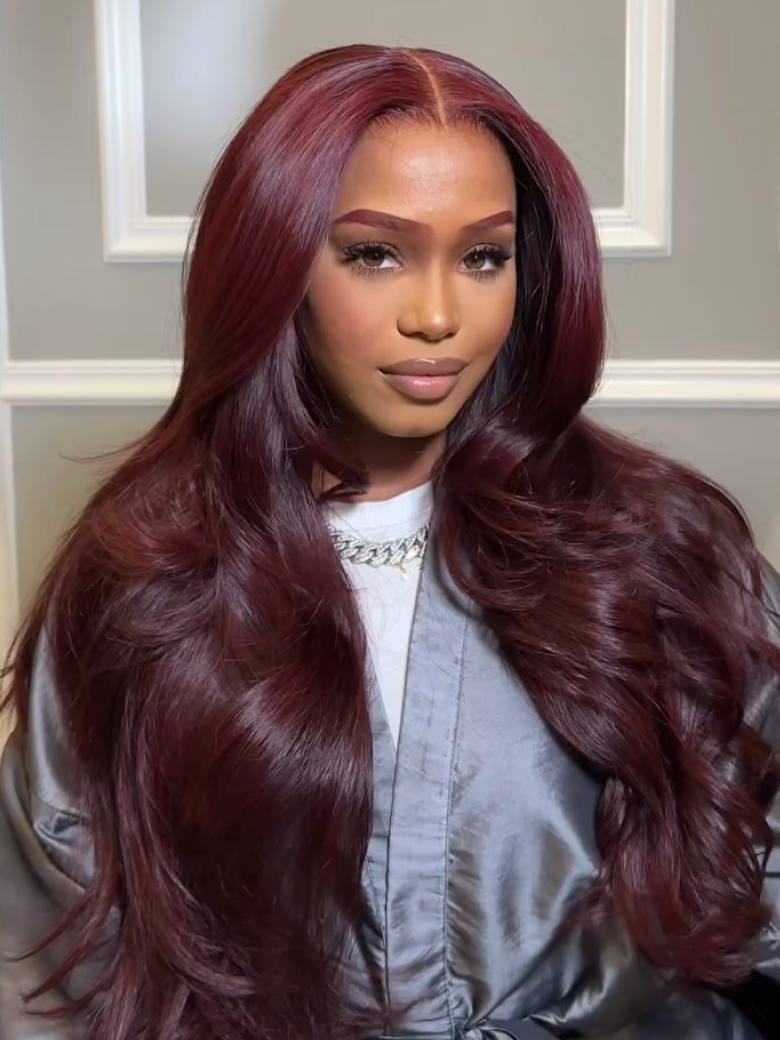 7x5 ByeBye Knots? Super Melted Lace Frontal Black Cherry Layered Straight Wig
