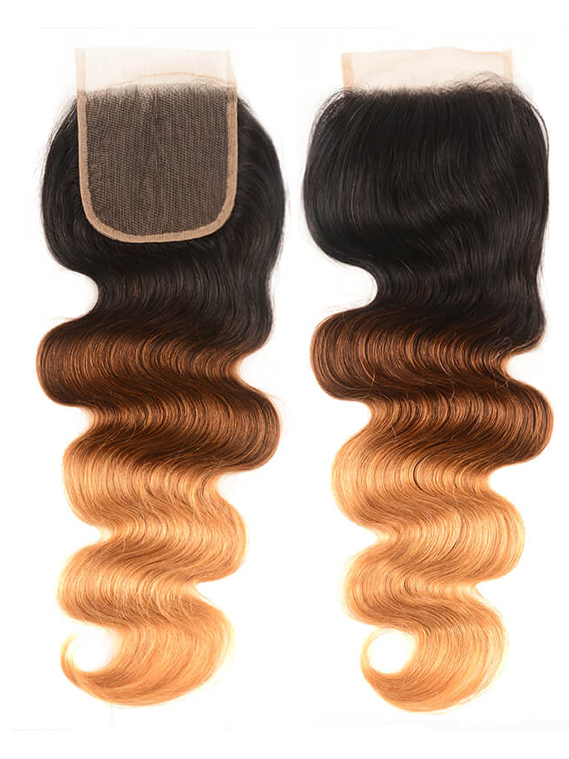 Free Part 4x4 Lace Closure 1PC T1B/4/27 Ombre Body Weave Hair