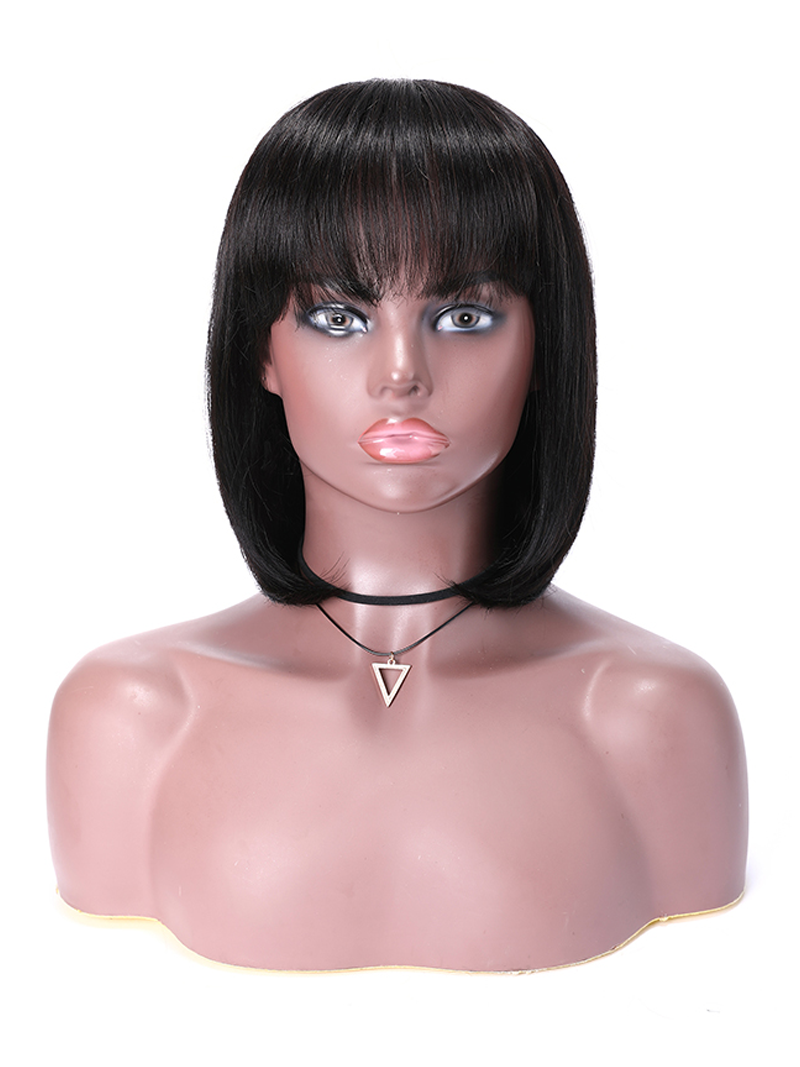 Short Bob Wig With Bang Black Wig Machine Made Straight Hair Wig