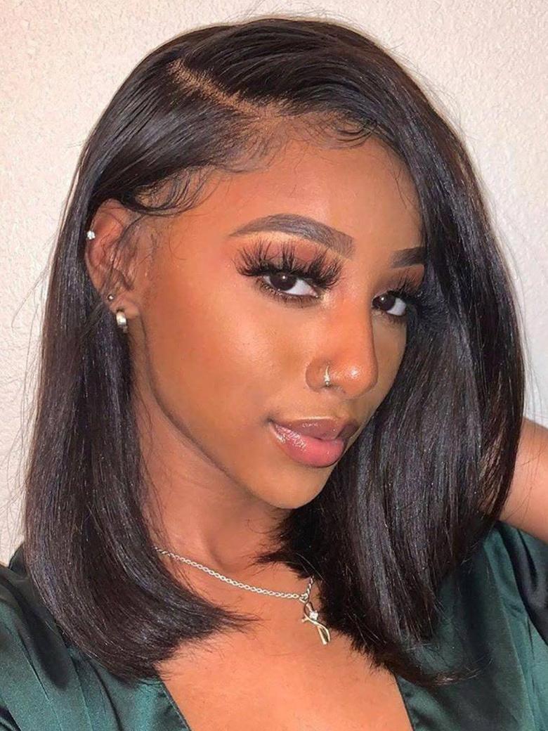 Put On And Go 6x4.5 Pre-cut Lace Black Long Bob Glueless Wig