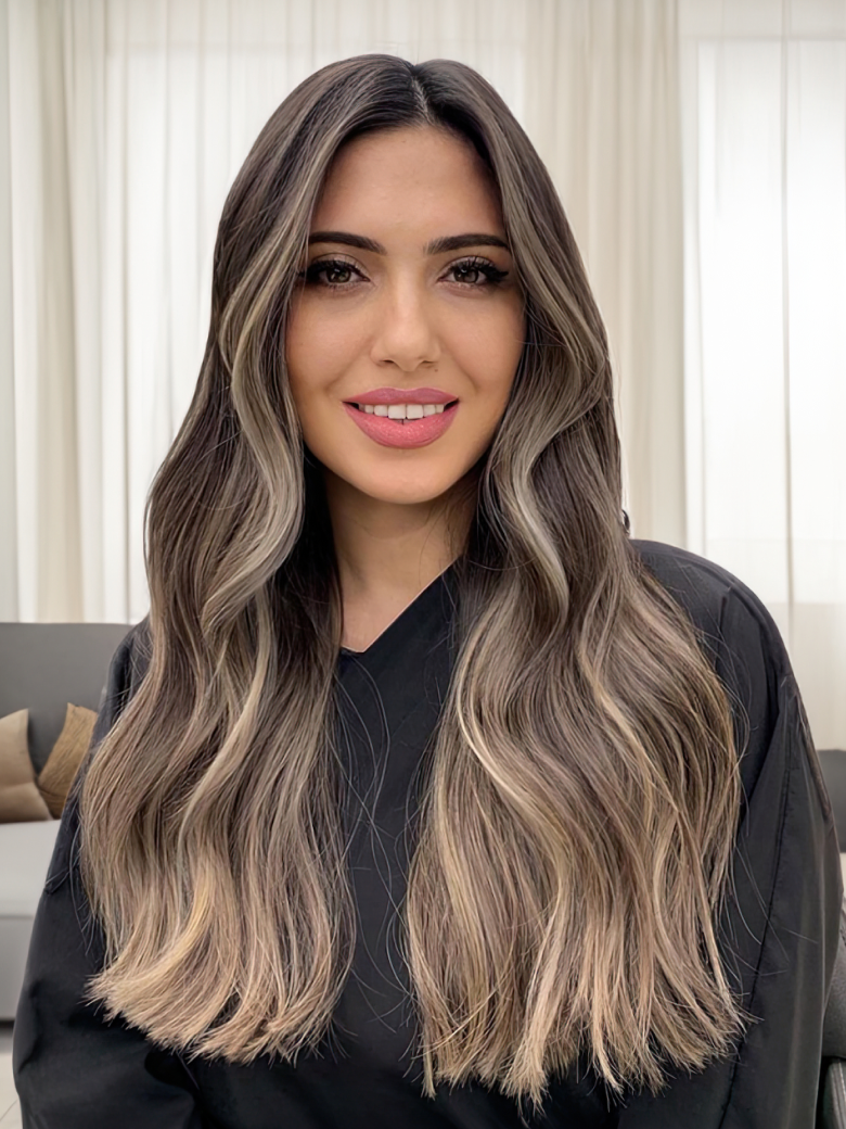 Dark Roots Brown with Honey Blonde Highlights Wavy Wig
