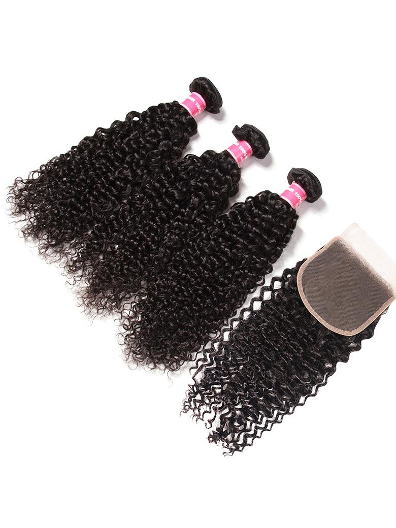 Hair 3 Bundles Jerry Curly Hair Weave With Closure