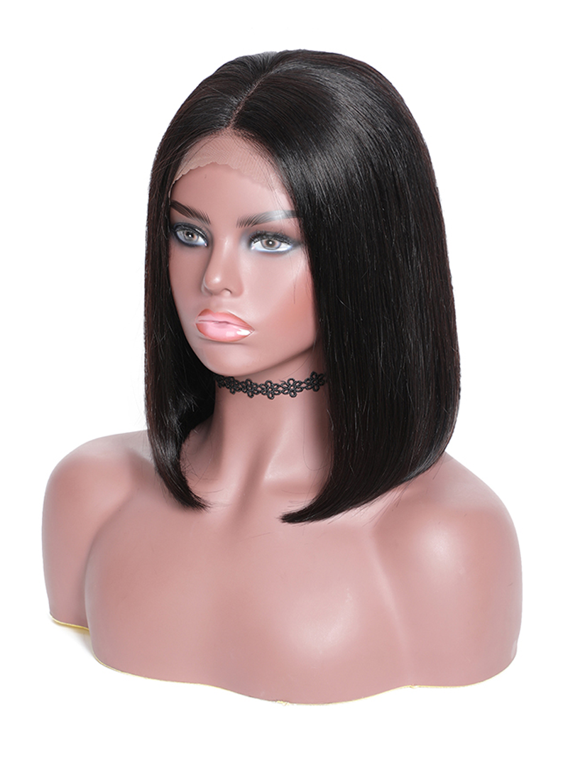 Hair Short Straight Transparent Lace Frontal Bob Wig With Baby Hairs Along The Hairline 100% Human Hair Without Bangs