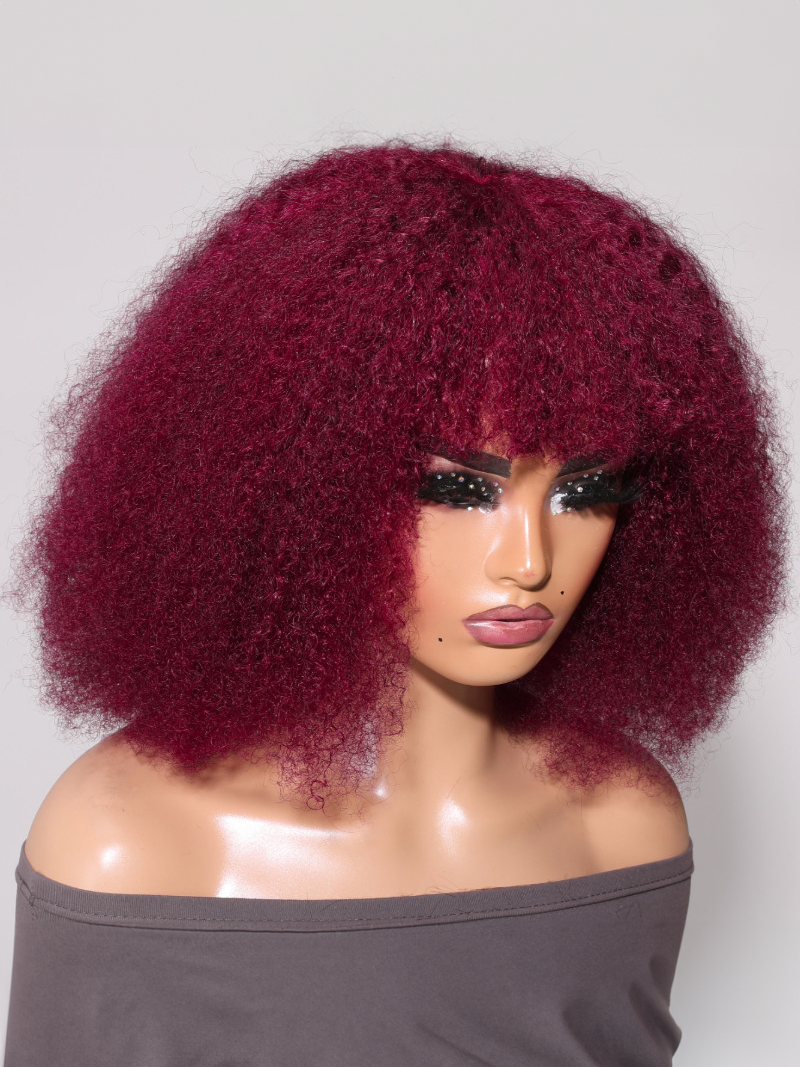 Glueless Beginner Friendly Summer Hot Color Burgundy Afro Bob Wig