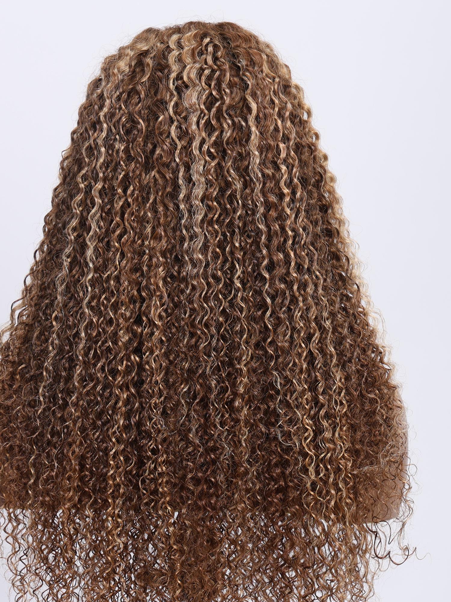 Put On And Go 6x4.5 Pre-Cut Lace Honey Blonde Kinky Curly Glueless Air Wig