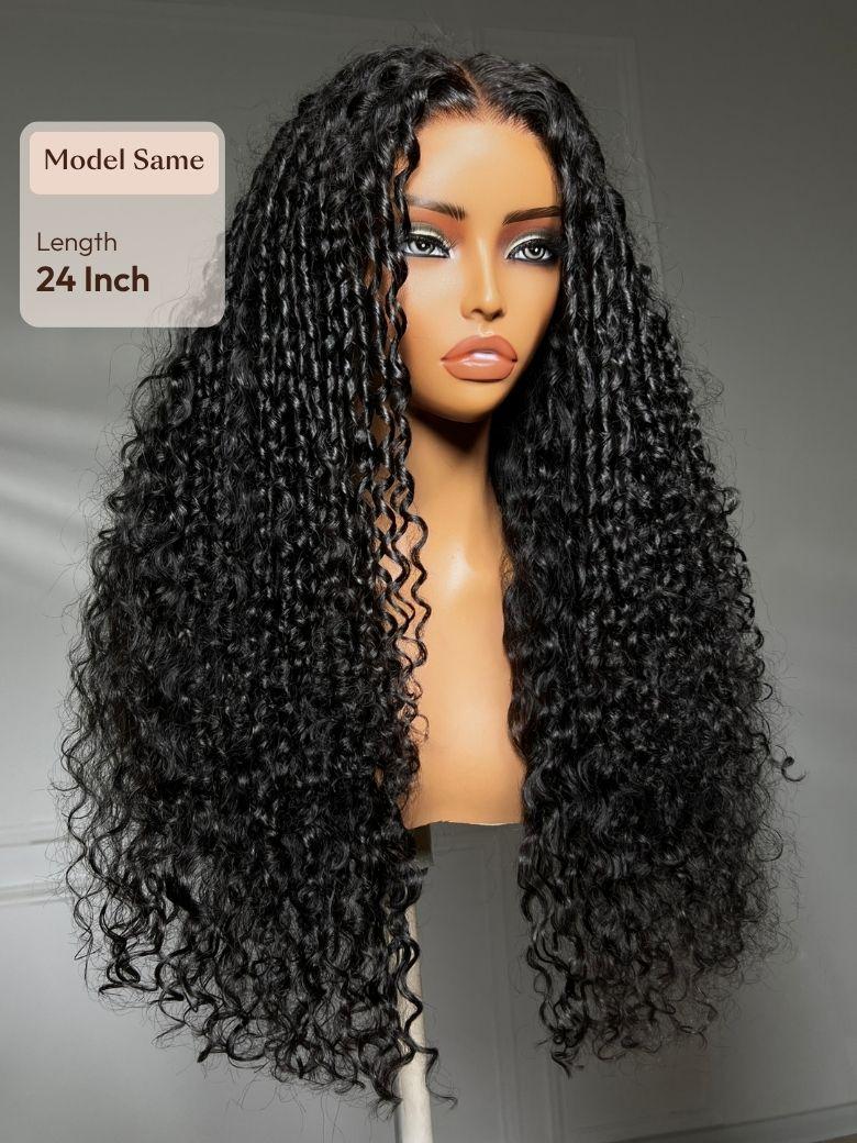 7x5 Bye Bye Slip? Lace Black Defined Mixed Curly Glueless Wig with Invisi Drawstring