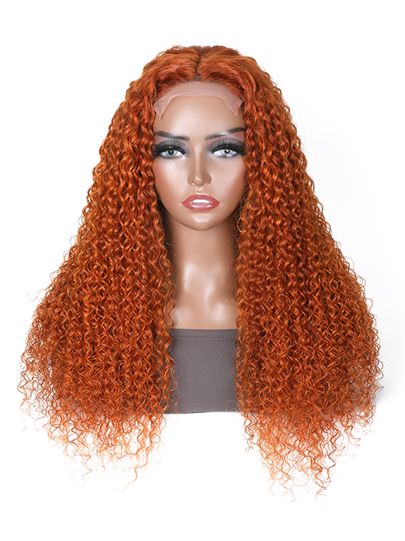 22 Inch Lace Part 150% Density Ginger Color Jerry Curly Human Hair Wig