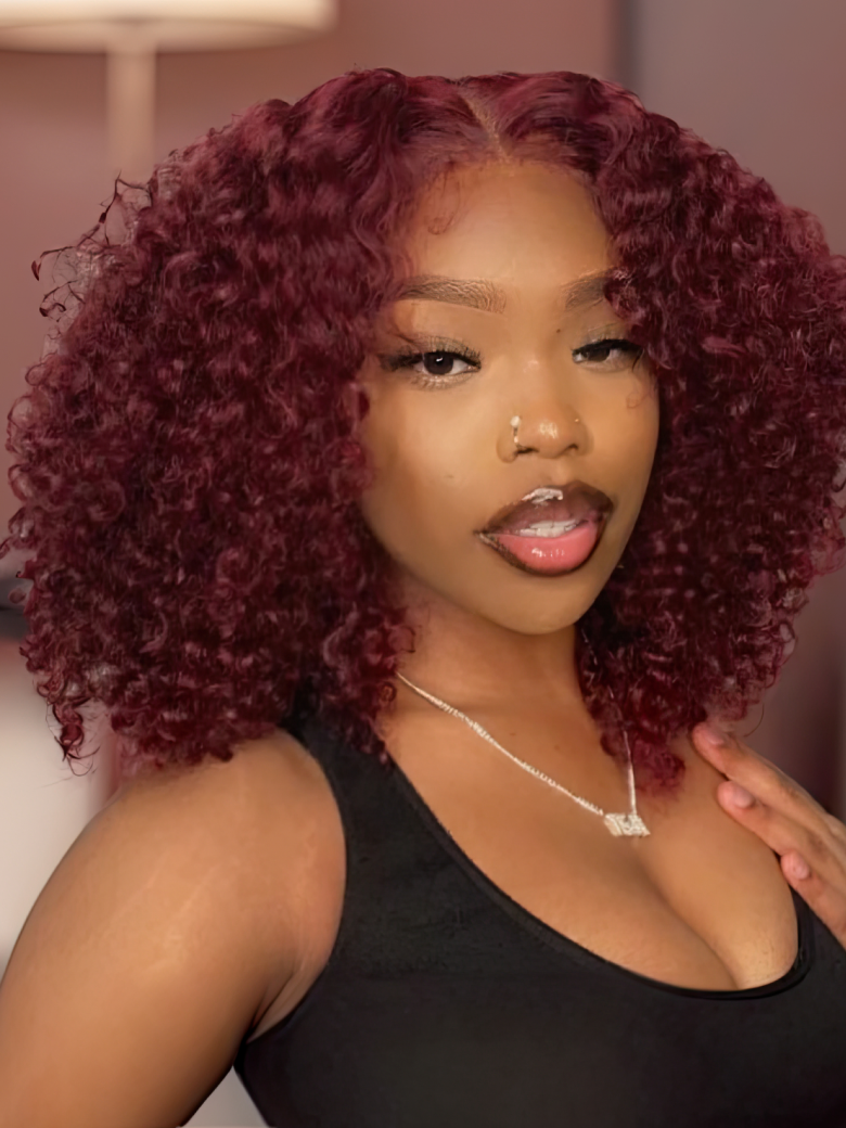 Glueless Auburn Brown Color Afro Kinky Curly 100% Human Hair Wig