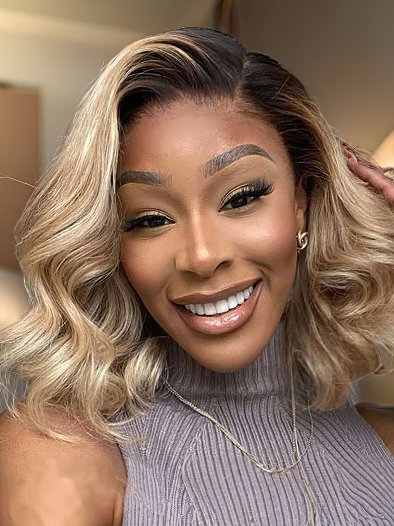 Ombre Brown Layered Lob Lace Front Wig