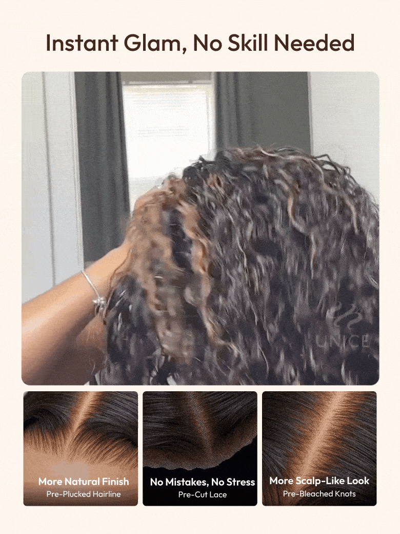 7x5 Bye-Bye Slip Lace Water Wave Black Wig With Golden Brown Highlights 150% Density Perfect Beach