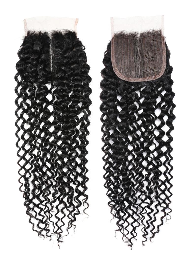 Jerry Curly Hair 4 Bundles with Upgrade T Part Closure Middle Part Virgin Hair for Women