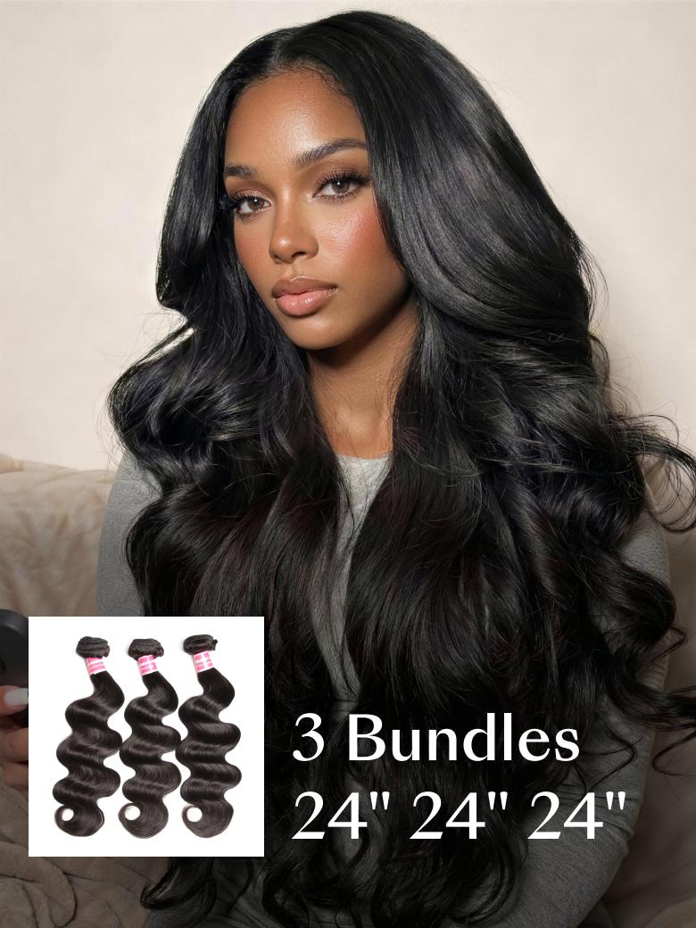 3 Pcs Brazilian Body Wave Bundles – Full Install Ready, 100% Virgin Soft Human Hair Easy to Blend