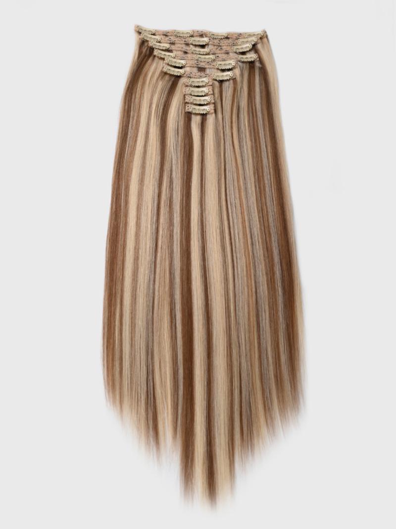 Ash Brown Highlight Human Hair Clip In Extension
