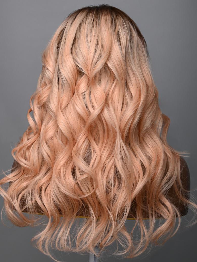 20 Inch 13x4 Lace Front Peachy Blonde Body Wave Wig With Dark Roots