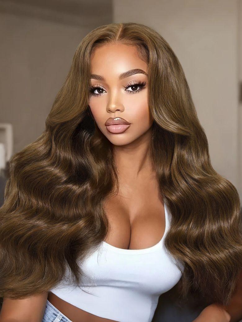 13x4 Pre-Everything? Lace Frontal Warm Chestnut Brown Loose Wave Wig with Invisi Drawstring & Face Framing Layers