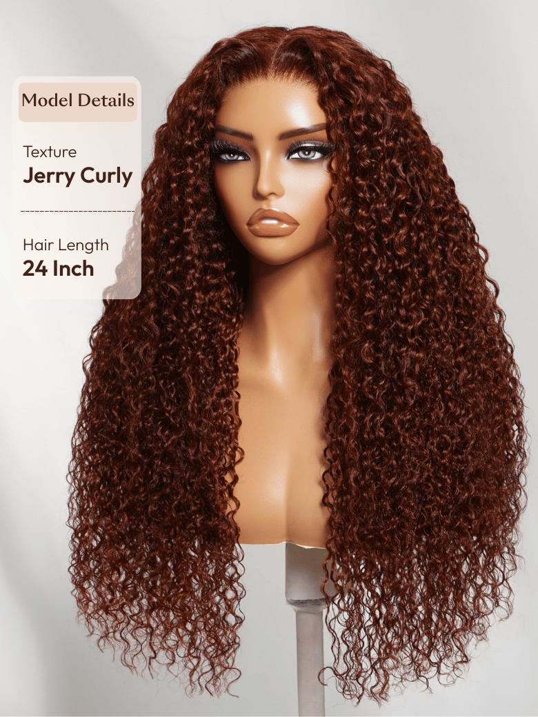 7x5 Bye-Bye Knots? Wig Glueless Lace Sunset Jerry Curly for Reddish Brown Drawstring Wig With Bleached Knots 150% Density
