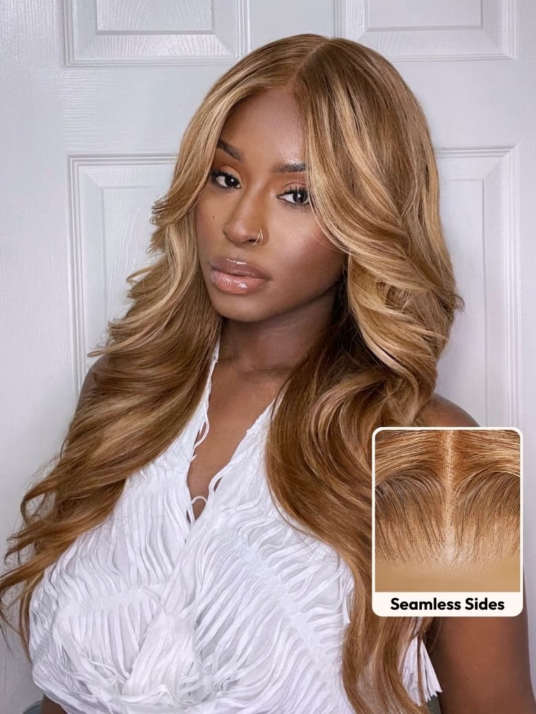 Beginner Friendly 6x4.5 Pre Cut Lace Put On And Go Honey Blonde Highlights Body Wave Air Wig Member Exclusive