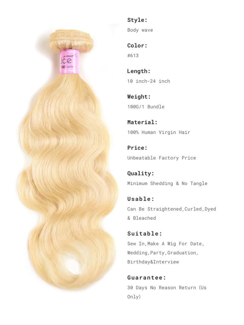 100% Virgin Human Hair 3PCS 613 Blonde Color Body Wave With 4x4 Lace Closure