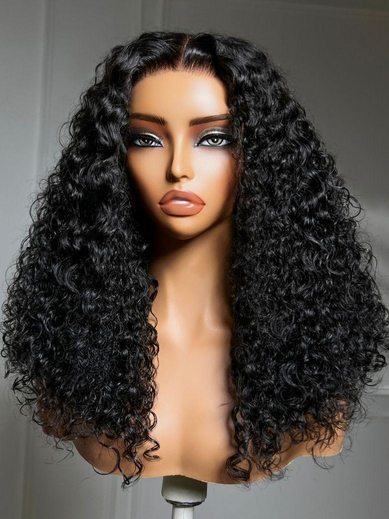 7x5 Bye Bye Slip? Lace Natural Black Fluffy Curly Wig with Tight Defined Curls