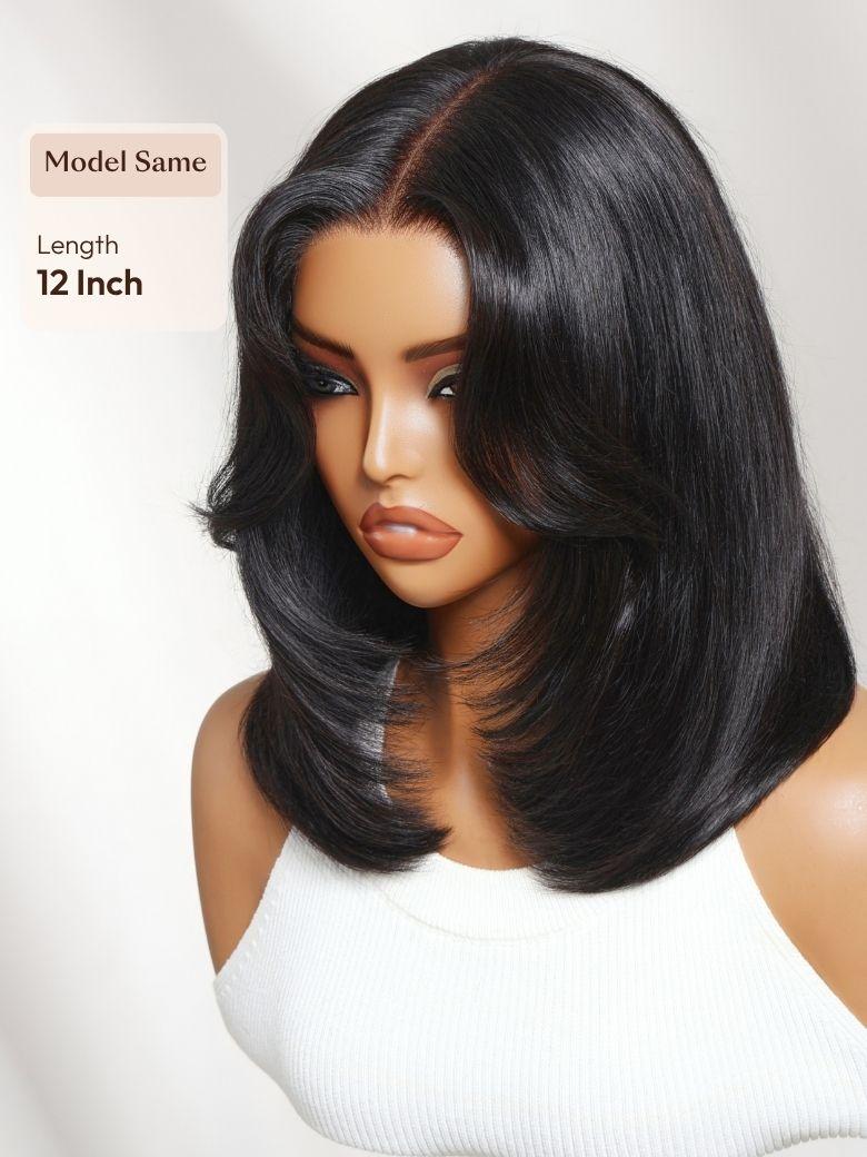 7x5 Bye Bye Slip? Lace Black Blowout Layered Bob Wig with Curtain Bang