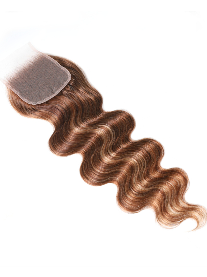 Honey Blonde Highlighted Body Wave 4x4 Free Part Closure