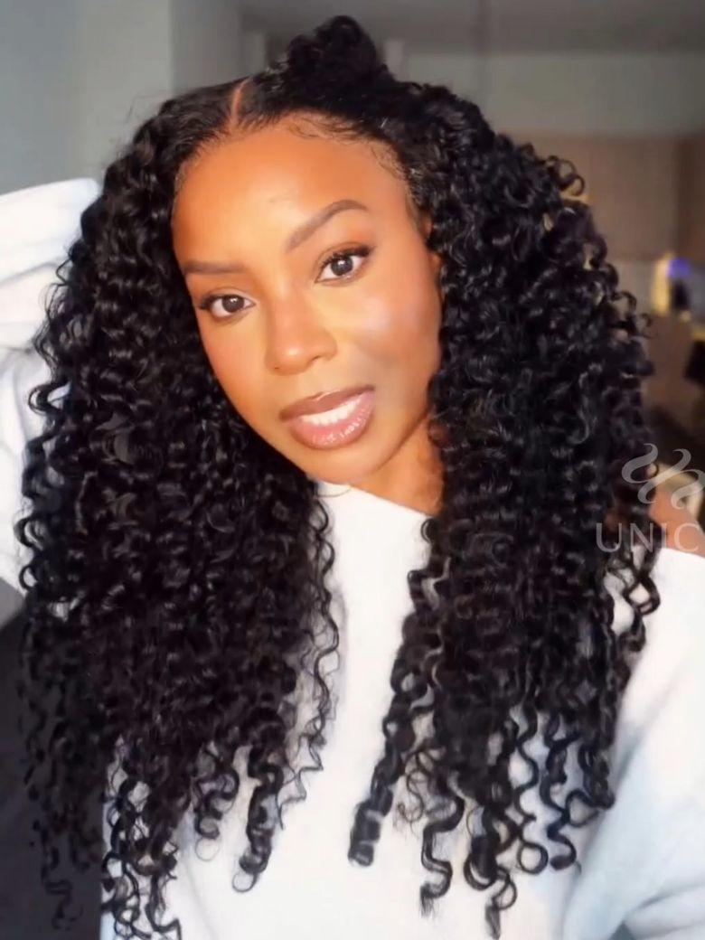 Mixed Texture Bye-Bye Knots? & Bye Bye Slip 7x5 Lace Natural Black Jerry Curly Wig with Defined Finger Coil Ends
