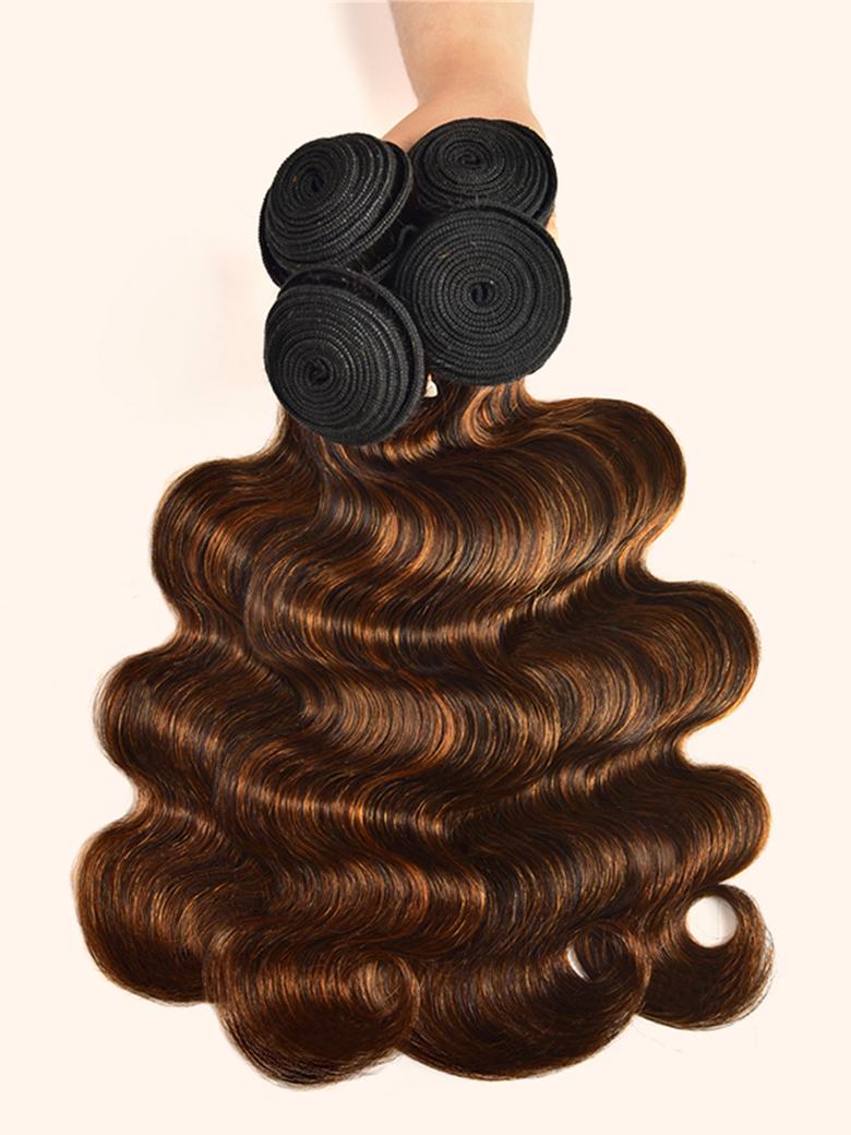 Classic Brown Highlight 4Pcs Human Hair Body Wave Bundles