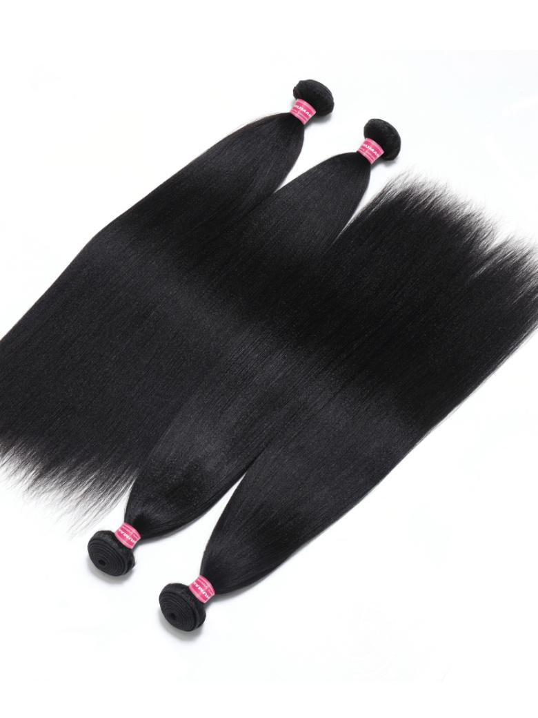 Yaki Hair 4 Bundles with Middle Part T Part Lace Closure Natural Color Virgin Human Hair