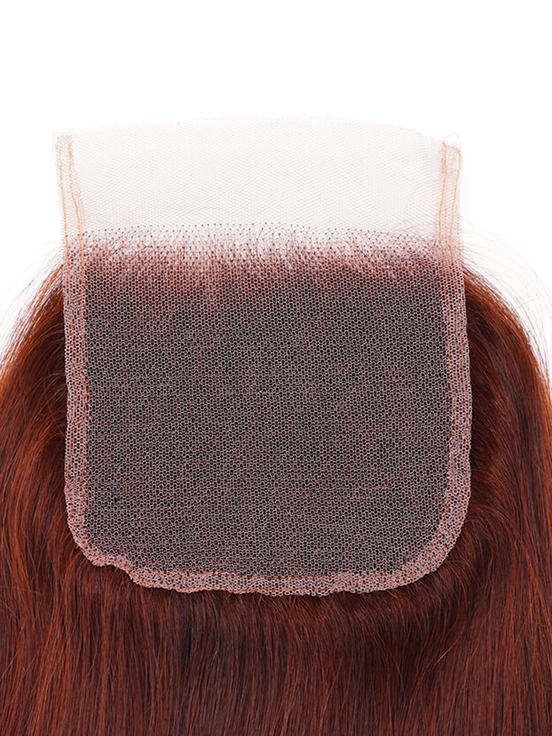 Reddish Brown Remy Human Hair 4x4 Free Part Silky Straight Closure