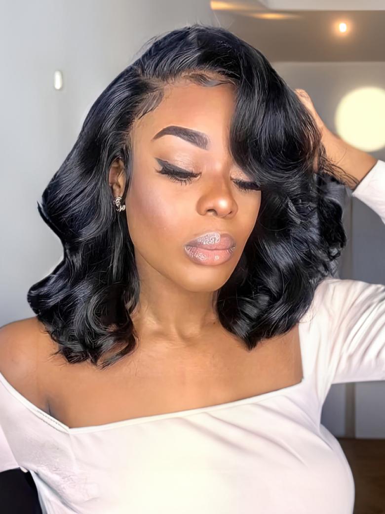 Bob Lace Wigs With Natural Black And Loose Body Wave Hair