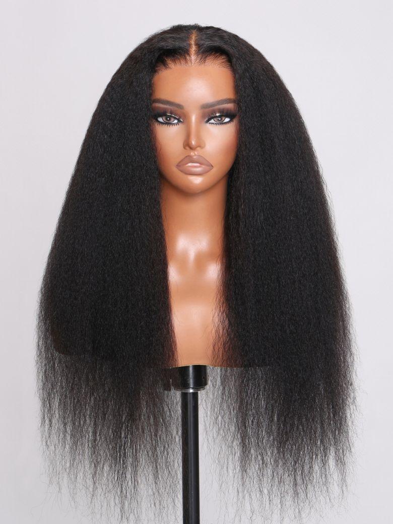 Bye Bye Knots Wig 7x5 & 13x4 Pre-Everything Glueless Lace Black Kinky Straight & Yaki Straight Wig With Bleached Knots-8677