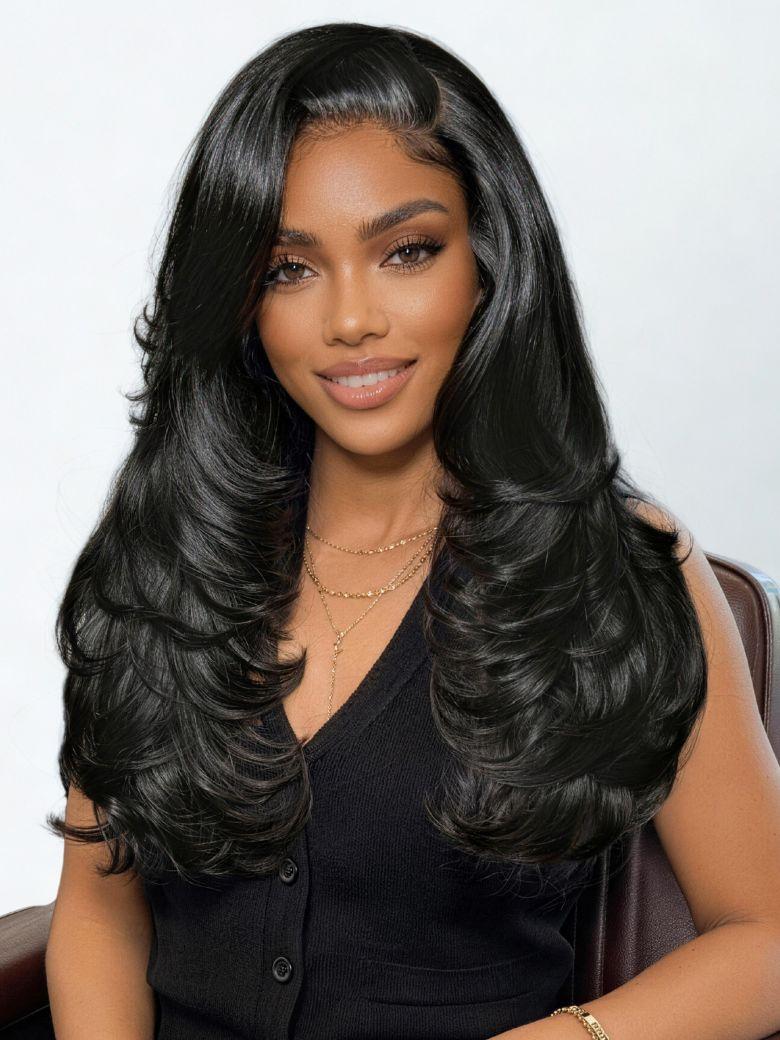 Bye-Bye Slip? Wig Feathered Layer Left Side Part 200% Density Wig with Secure Silicone Strips and Drawstring