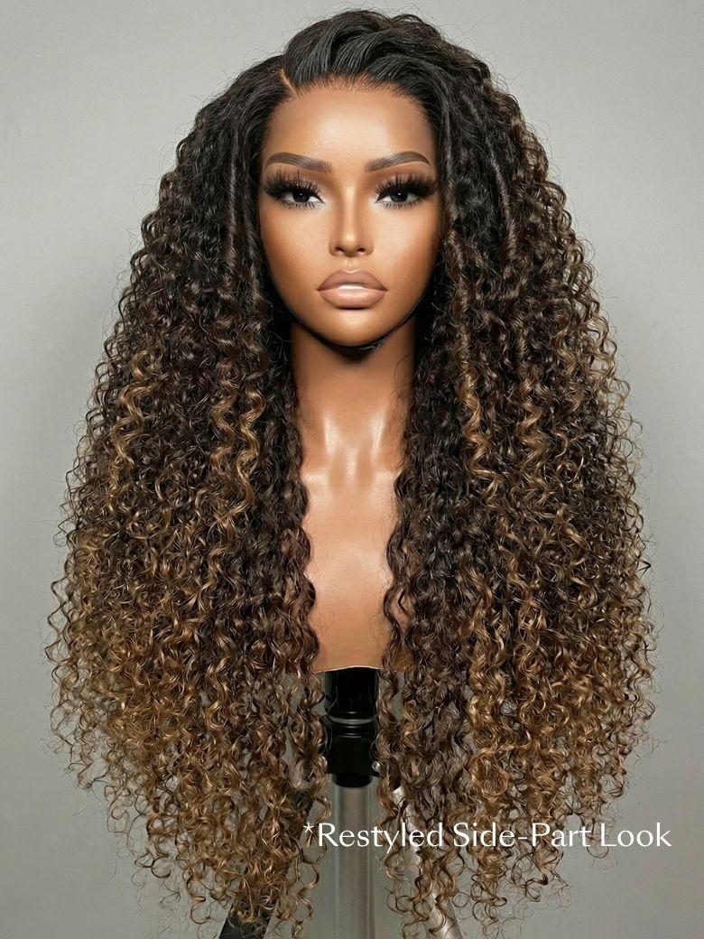 7x5 Bye Bye Slip? Glueless Lace Dark Brown to Caramel Ombre with Dark Roots Jerry Curly Wig with Spiral Curls