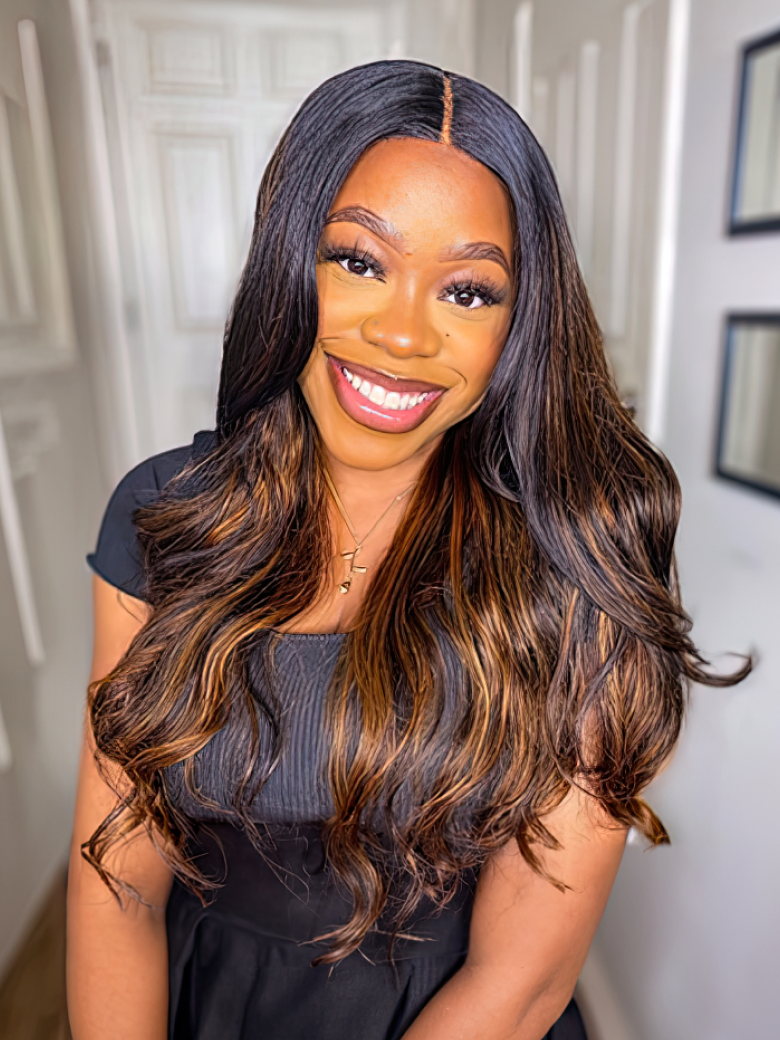 Balayage Ombre Highlight Body Wave 4x4 Free Part Lace Closure 1 Piece