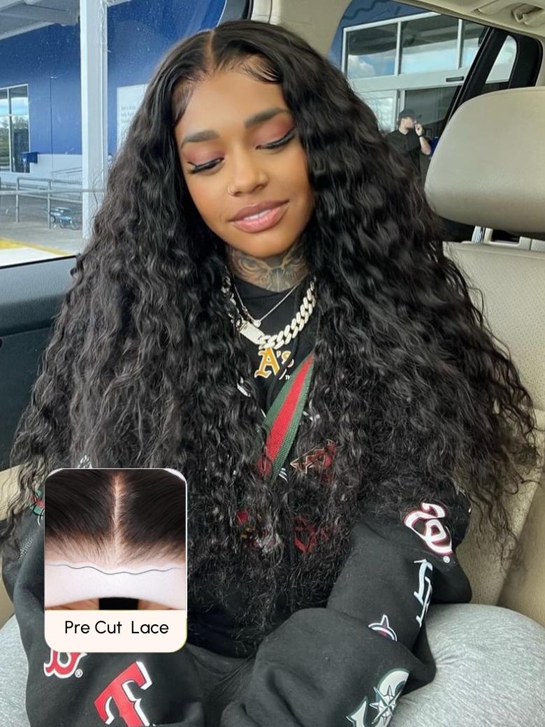 Glueless 6x4.5 Pre-Cut Lace & Pre Bleached Put On And Go Black Water Wave Wigs