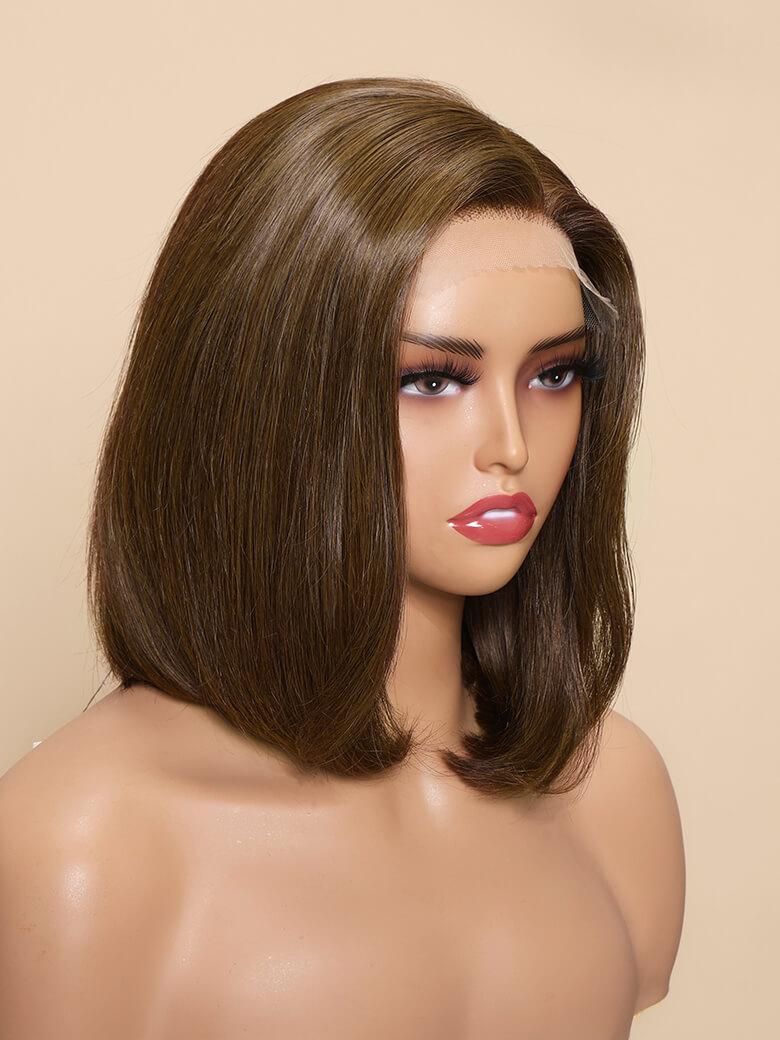 NOA-12" MONO & SWISS LACE STRAIGHT HUMAN HAIR WIG
