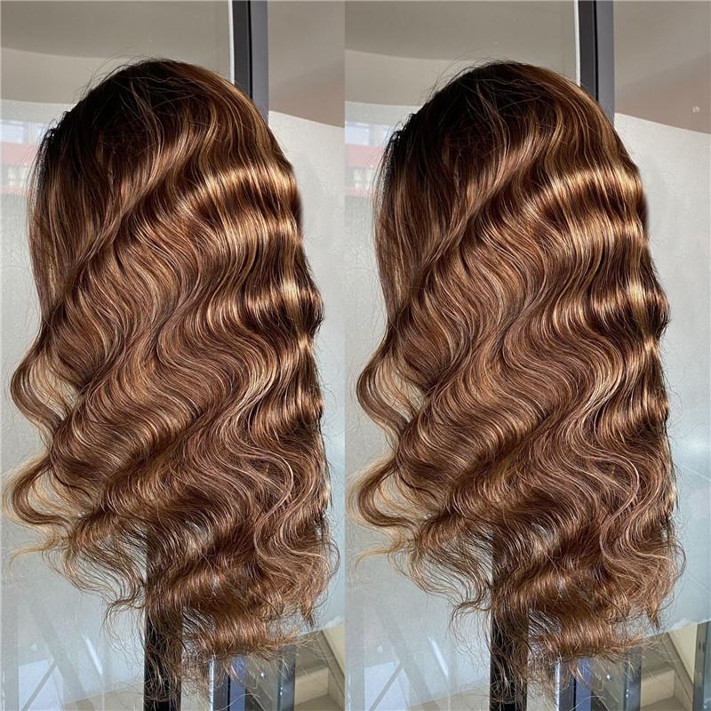 Honey Blonde Ombre Highlight Body Wave Headband Wigs 150% Density