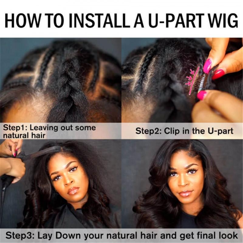 Glueless Brown Highlight U Part Body Wave Wig 3 Minutes Install